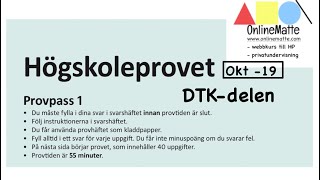 Högskoleprovet oktober 2019 Provpass 1 ver1 DTK [upl. by Jaymee]