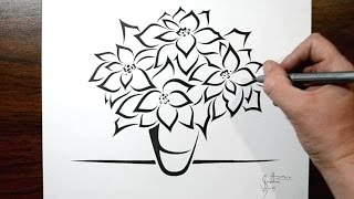 How to Draw Poinsettia Flowers  Tribal Tattoo Design Style [upl. by Alayne]