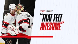 quotThat felt awesomequot Anton Forsberg on recording his first shutout of the year [upl. by Evalyn467]