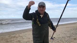 A struggle at Scratby in pursuit of a bass Norfolk beach sea fishing [upl. by Eemyaj185]