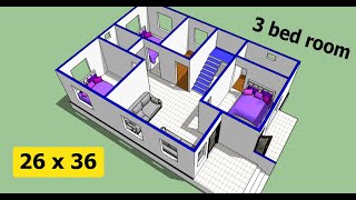 26 x 36 house plan with 3d elevation II 26 x 36 ghar ka naksha II 26 x 36 home design [upl. by Kenison502]