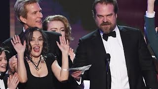 Winona Ryders Facial Expressions Steal Spotlight During Stranger Things 2017 SAG Awards Speech [upl. by Plumbo]