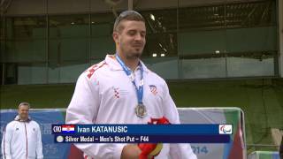 Mens shot put F44  Victory Ceremony  2014 IPC Athletics European Championships Swansea [upl. by Ayit]