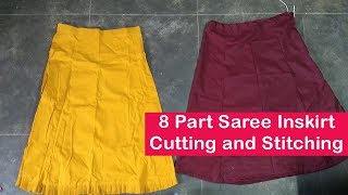 8 part saree inskirt cutting and stitching in Tamil  8 Piece Saree petticoat cutting and stitching [upl. by Nakah]