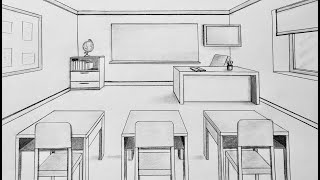 How to draw a classroom in one point perspective [upl. by Nalhsa]