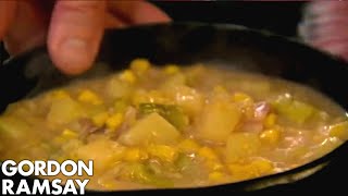 Smoky Bacon Sweetcorn amp Potato Soup Paired With Cheese Biscuits  Gordon Ramsay [upl. by Tnelc306]