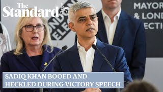 Sadiq Khan booed and heckled as he begins his victory speech after being reelected London mayor [upl. by Seerdi]