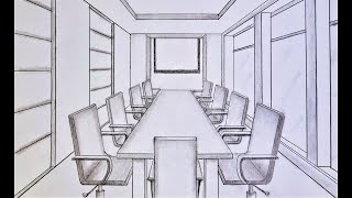 How to draw a room in one point perspective a conference room [upl. by Rafiq360]