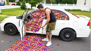 100000 FEATHERS IN FRIENDS CAR PRANK [upl. by Mencher]