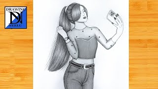 How to draw a Beautiful girl taking a selfie  Pencil sketch for beginner  Drawing tutorial [upl. by Deutsch]