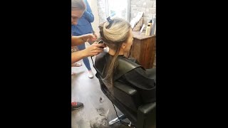 Clare braves head shave for charity by barberette [upl. by Kcirderfla113]