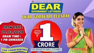 NAGALAND STATE LOTTERIES DEAR 1 PM GODAVARI TUESDAY WEEKLY DRAW DATE 05032024 LIVE FROM KOHIMA [upl. by Enomahs]