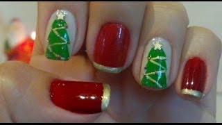 Unhas Decoradas Árvore de Natal Manual Bela e Simples Nail Art [upl. by Felipe]