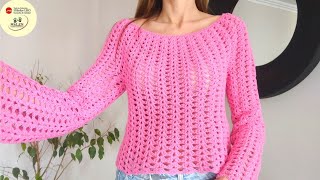 Sweater Verano💕 Topdown tejido sin costuras ideal para principiantes Tu primera prenda en crochet [upl. by Maretz]