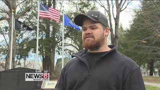 Veterans protest flag removal from Massachusetts college [upl. by Eldnar376]