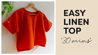 DIY Boxy Linen Top  Super Easy  Beginner Friendly Sewing Tutorial [upl. by Rosetta568]