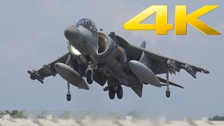 4K  Spanish Navy Harrier hovering air display at Farnborough Airshow 2014 [upl. by Lashonde]