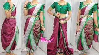 KHAN SAREE DRAPING IN DHOTI STYLEDHOTI SAREE DRAPING TUTORIALSTEP BY STEP [upl. by Kristal]