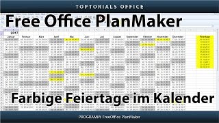 Feiertage im Kalender farbig markieren Free Office PlanMaker [upl. by Aramenta699]