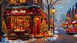 Christmas Jazz Music with Nightly Snow on Street at Cozy Christmas Coffee Shop ☕ Winter Night Jazz [upl. by Joyann634]