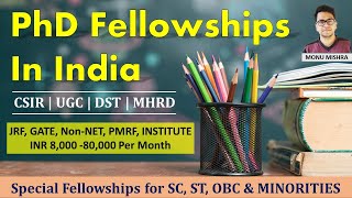 PhD Fellowships In India  DST UGC CSIR GATE MHRD PMRF Non NET PROJECT  by Monu Mishra [upl. by Adiana]