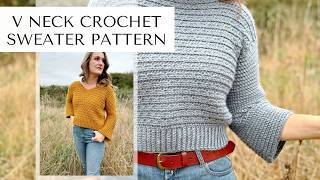 Easy V Neck Crochet Sweater Pattern [upl. by Dorthea]