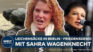 BERLIN Leichensäcke am Brandenburger Tor  Sahra Wagenknecht soll auf Friedensdemo Rede halten [upl. by Horsey37]