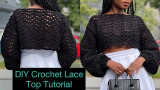 DIY Crochet Lace Top  Shrug Sweater Tutorial All Sizes [upl. by Natsuj]