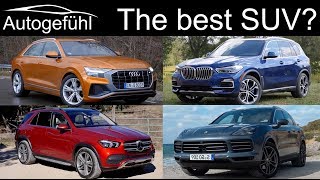 Mercedes GLE vs BMW X5 vs Audi Q8 vs Porsche Cayenne Best SUV comparison review  Autogefühl [upl. by Yatnoed]