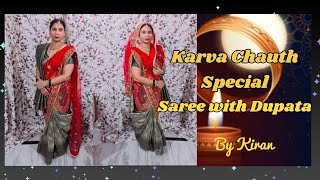 How to wear saree with dupata  by kiran saree draping karwachauth kiransareedraping sarees [upl. by Zenitram]