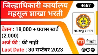 जिल्हाधिकारी कार्यालय महसूल शाखा भरती  Collector Office Jobs  Sarkari Naukri  Dhule Jobs [upl. by Emyaj]