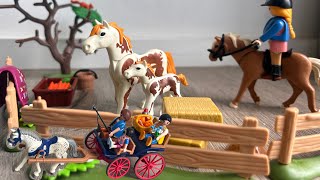 Horse pasture and cart set Playmobil unboxing and play for kids [upl. by Ahsiret633]