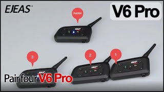 EJEAS V6 Pro  Pair four V6 Pro  motorcycle helmets bluetooth intercom [upl. by Angelita824]