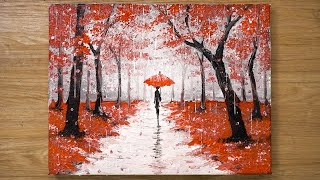 Walking in the Rain  Red Acrylic Painting Technique 448 [upl. by Sorkin]