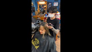 Vietnamese girl with bleached hair gets a buzzcut in a barbershop HD remaster [upl. by Storfer791]