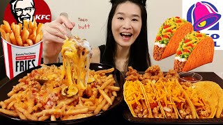 EXTRA CHEESY KFC Taco Fries amp Taco Bell Crunchy Chicken Tacos Recipe  Cheese Fries Mukbang w Asmr [upl. by Ilatan852]