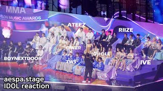 aespa stage IDOL Reaction IVE GIDLE RIIZE ATEEZ TWS BOYNEXTDOOR 241130 MMA [upl. by Rosalinde]