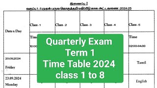 Quarterly Exam Time Table 2024 class 1 to 8 [upl. by Orlosky]