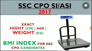 SSC CPO 2017  Weight Height Chart BMI Index [upl. by Eydie375]