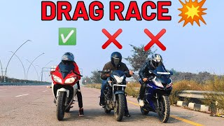 YAMAHA R15 V1 VS NS200 VS YAMAHA R15 V3 💥 DRAGRACE 🔥 RACE TILL THEIR POTENTIAL 🚀 SHOCKING RESULTS [upl. by Mccall]