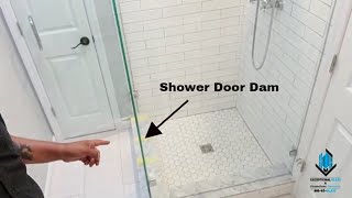 Showerhead points at the door No no Frameless Corner Shower frameless showerdoor [upl. by Onitnevuj]