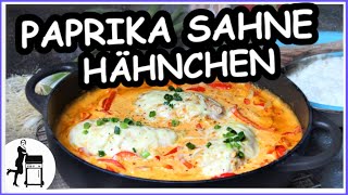 Paprika Sahne Hähnchen  mit cremiger Soße  Die Frau am Grill [upl. by Heydon]