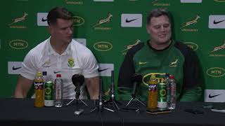 Springbok team announcement Rassie Erasmus and Elrigh Louw [upl. by Ackley]