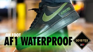 ON FOOT Nike Air Force 1 GoreTex Waterproof Black Cargo Khaki Schopes 4K HV3959 010 [upl. by Michon]