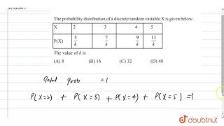 The probability distribution of a discrete random variable X is given below The value of k is [upl. by Emyle]