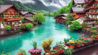 Interlaken Switzerland🇨🇭 walking in the rain by 4K  Most beautiful Swiss townsRain Abmbience🇨🇭 [upl. by Chemar]