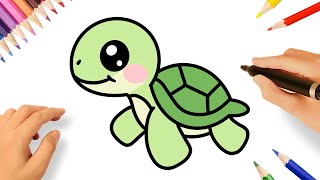 CÓMO DIBUJAR UNA TORTUGA KAWAII FACIL 🐢❤️ [upl. by Guendolen]