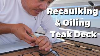 DIY Teak Deck Recaulking Rerouting Old Caulk and Oiling for a Perfect Finish [upl. by Arod27]