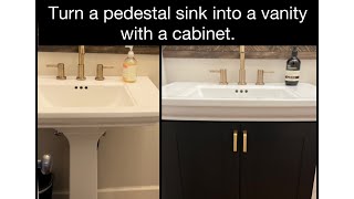 How to turn a bathroom pedestal sink into a vanity with a cabinet [upl. by Anuahsal]