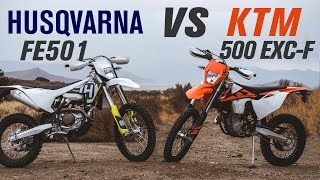 2018 Husqvarna FE 501 vs KTM 500 EXCF  Ride Review [upl. by Ninetta]